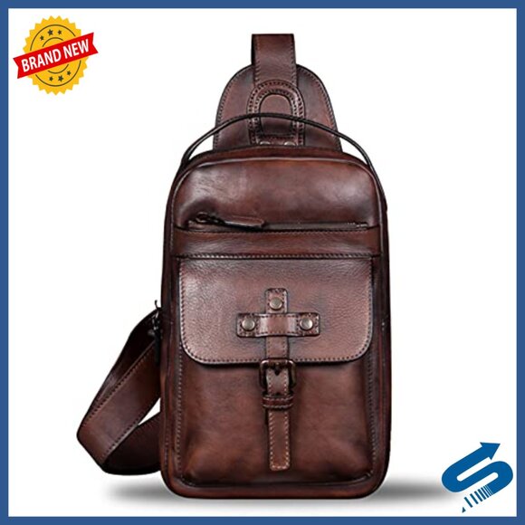 Genuine Leather Sling Backpack Crossbody Daypack Adjustable Strap 6 Pockets main image 4
